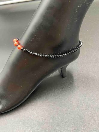 Black crystal beads with pink coral  beads single anklet