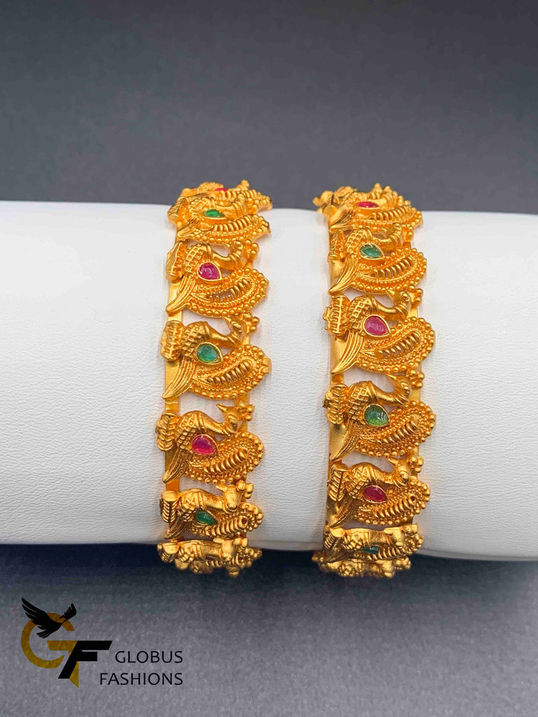 Peacock design multicolor stones antique look big bangles