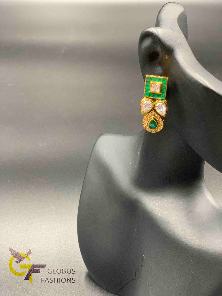 Beautiful rajwadi kundan stones with emerald stones necklace set with Tikka