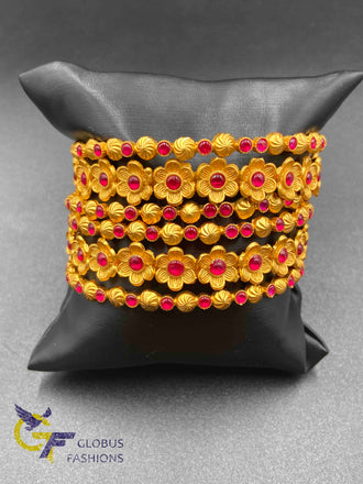 Flower design with ruby stones bangles