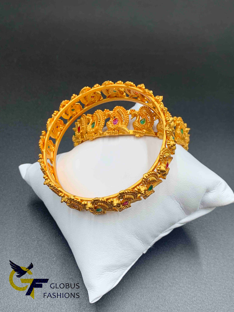 Peacock design multicolor stones antique look big bangles