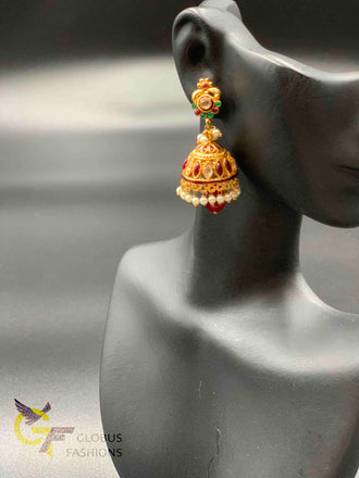 Antique look multicolor stones with pearls jumka earrings
