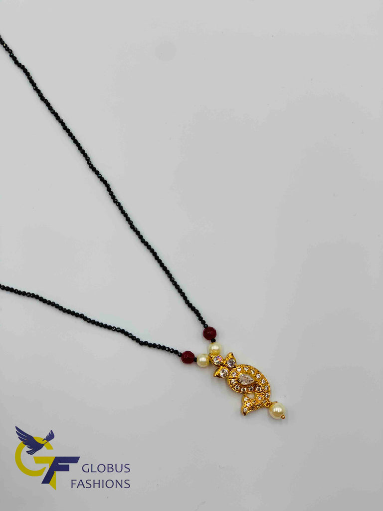 Single line black beads chain with cz stones pendant