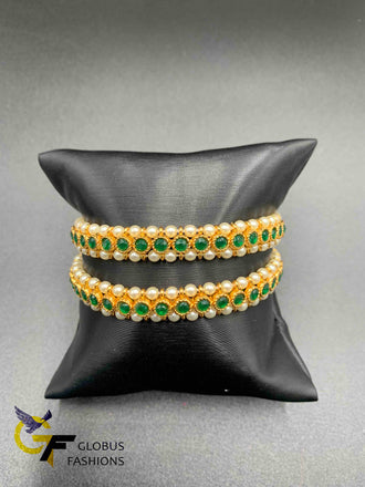 Semi Precious Pearls with Ruby & Emerald Stones Bangles