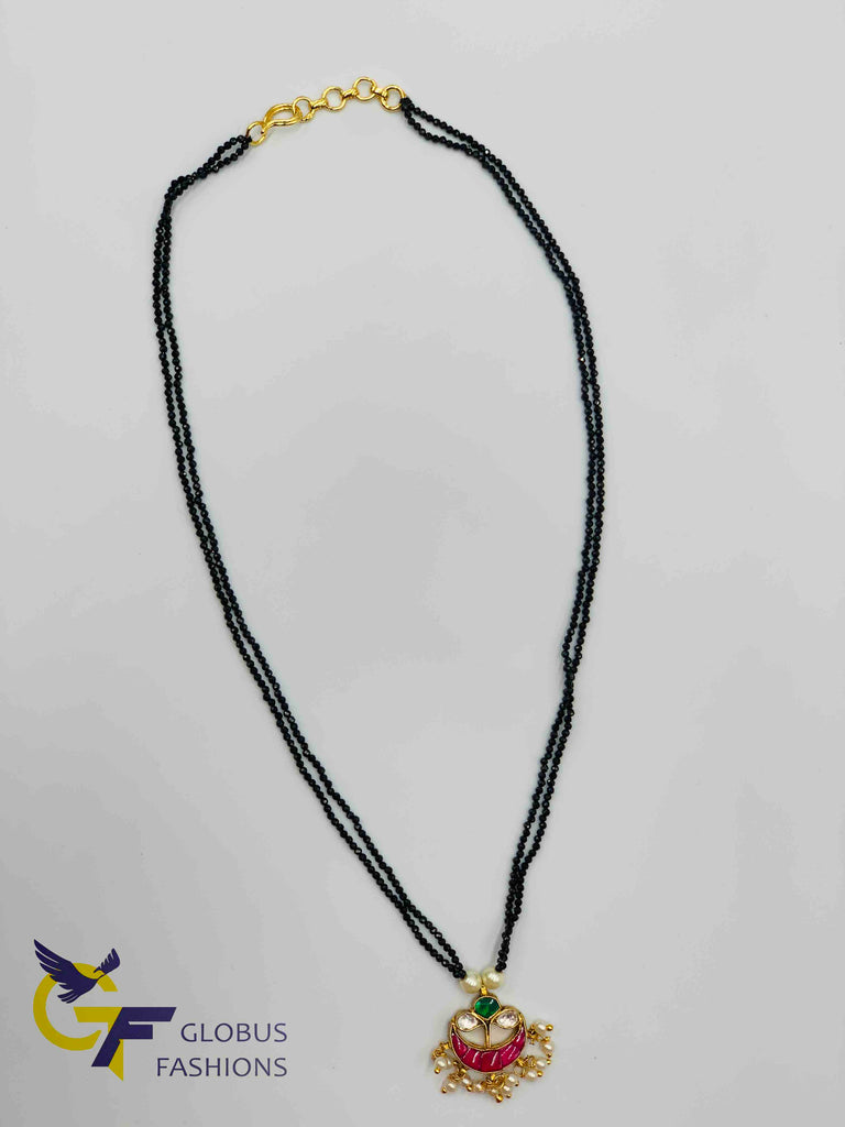 Black diamond beads chain with cute kundan stones pendant