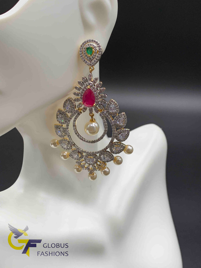 CZ Stones with Pearls big size earrings