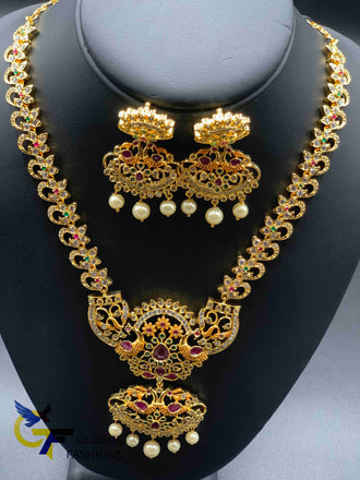 Multicolor stones peacock design necklace set