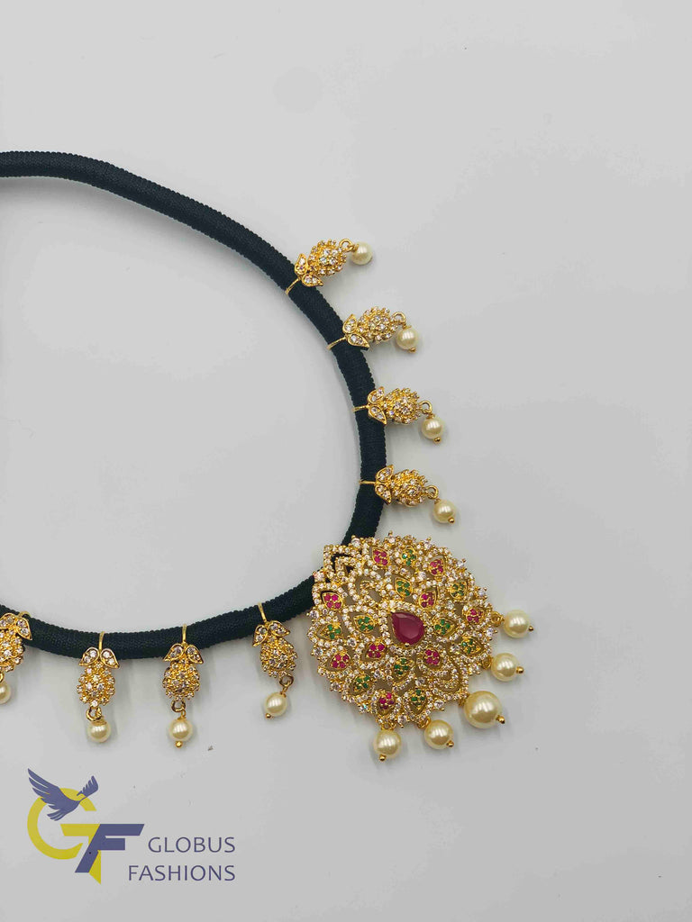 Beautiful multicolor stones pendant with black thread chain