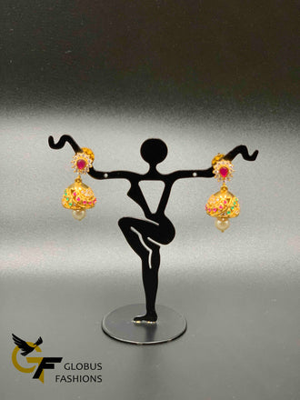 Multicolor stones small jumka earrings