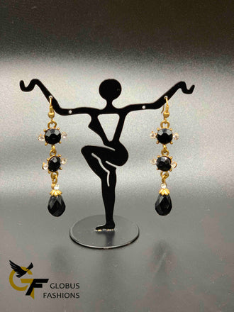 Simple black stones long earrings