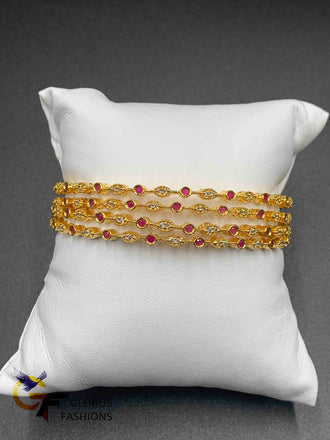 Cz stones and ruby stones simple design set of four bangles