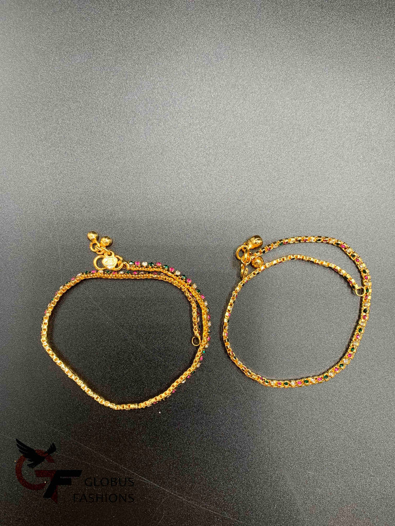 Multicolor Stones gold anklets