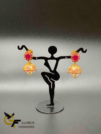 Bright ruby stones jumka earrings