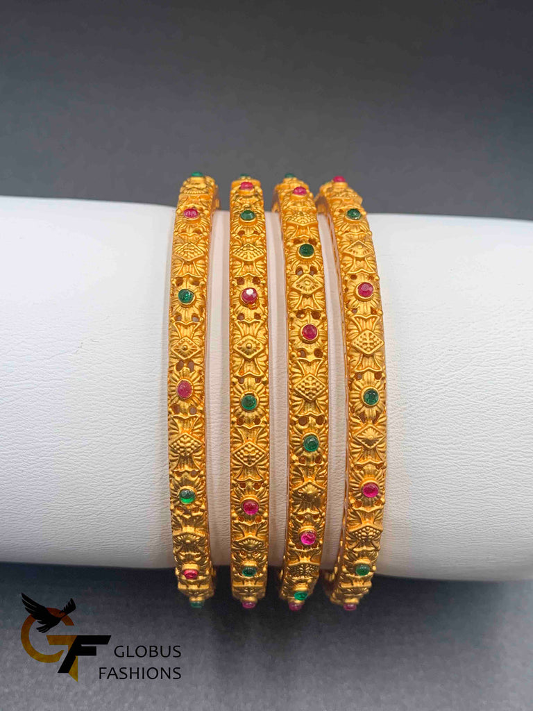 Antique look bangles with multicolor stones set of four bangles