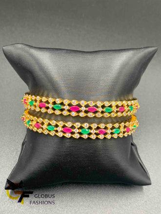 Three lines multi-color stones set of two bangles