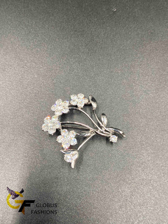 Silver bouquet design cz stones saree pin/ brooch