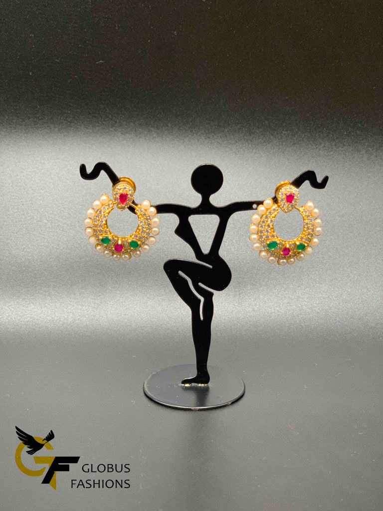 Multicolor stones with pearls chandbali earrings