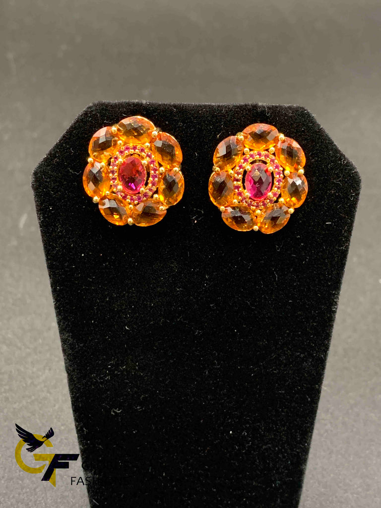 Different color stones round earrings