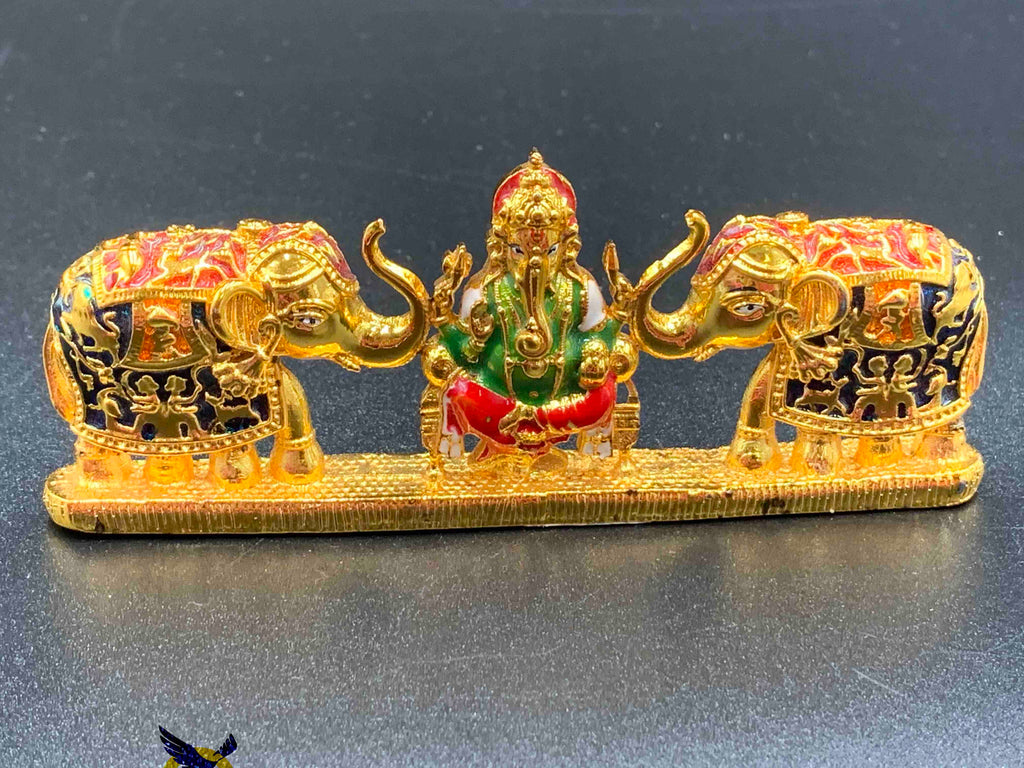 Elegant enamel paint Ganesh with elephants