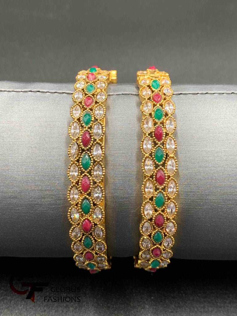 Traditional look kundan stones with multicolor stones kada bangles