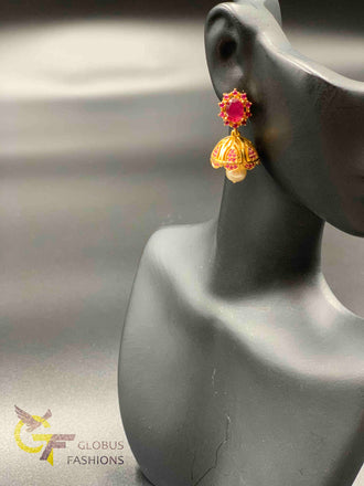 Bright ruby stones jumka earrings