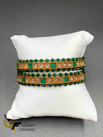 Elegant emerald beads & Stones with kundan stones set of two bangles