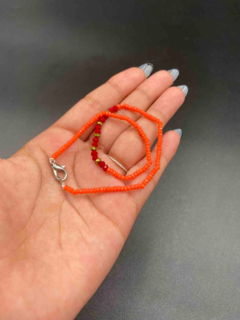 Orange with red Crystal beads single anklet