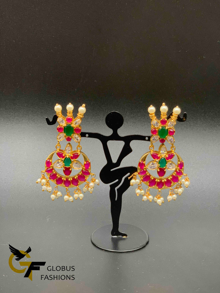 Beautiful multicolor stones with pearls chandbali earrings