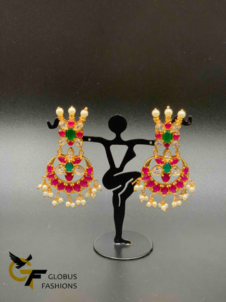 Beautiful multicolor stones with pearls chandbali earrings