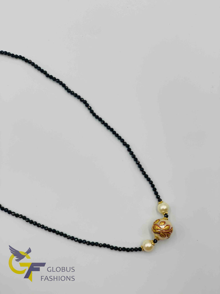 Single line black diamond beads chain with hand painted enamel pearl