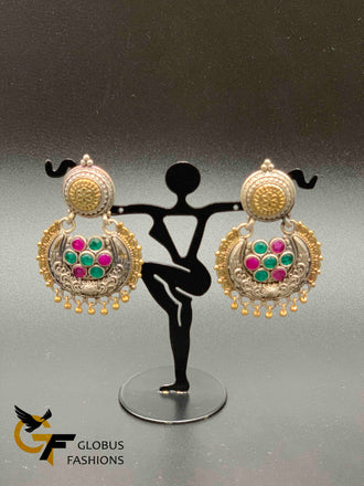 Multicolor stones German silver chandbali earrings