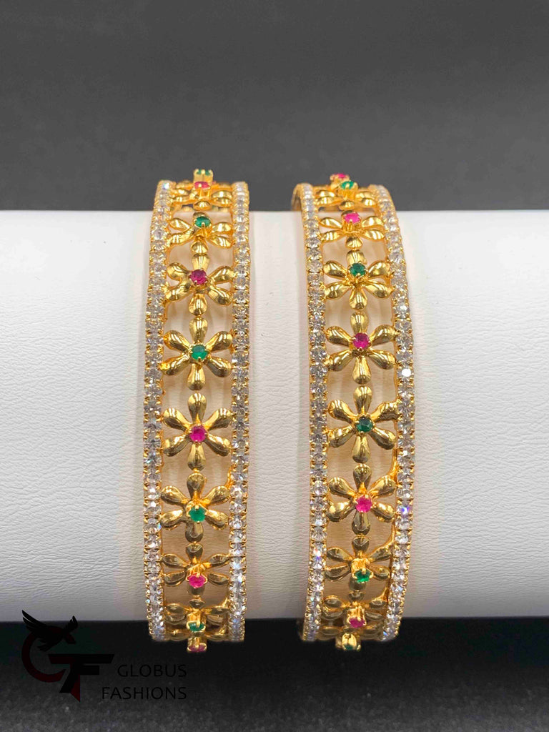 Traditional look multicolor stones flower design bangles