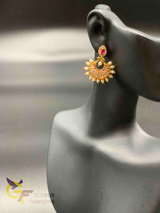 Multicolor stones with pearls chandbali earrings