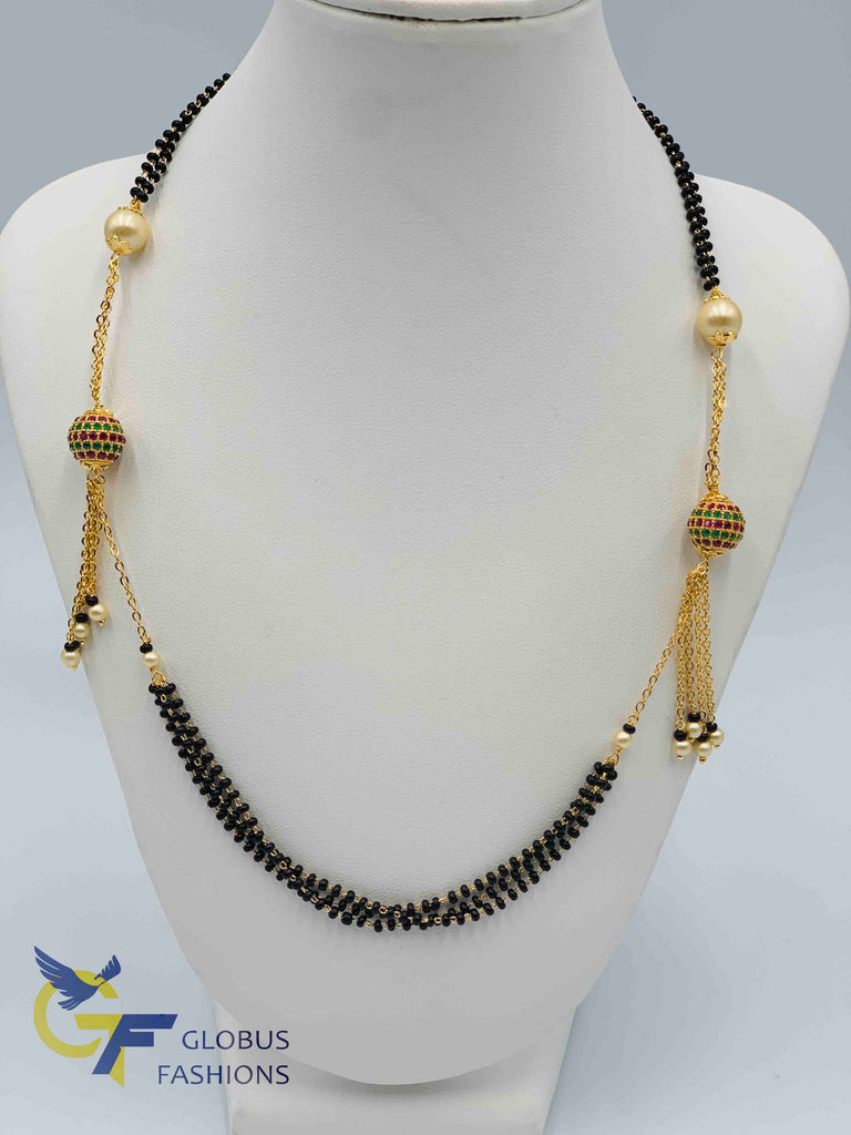 Black beads chain with stones balls and pearls