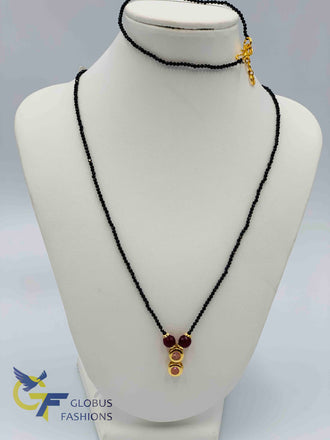 Pink stones pendant with black diamond beads chain and matching bracelet