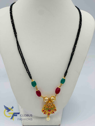 Beautiful multicolor stones peacock design with black diamond beads chain