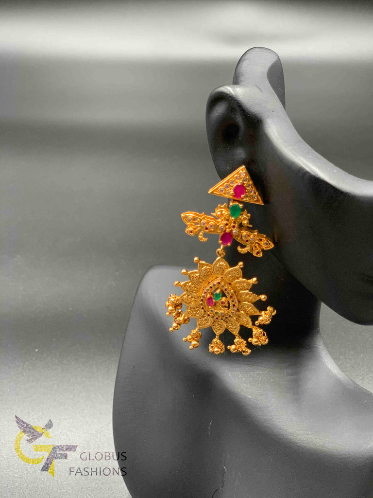 Traditional look antique Peacock and Lakshmi print design necklace set