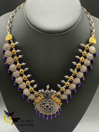 Oxidized German Silver Emerald and Sapphire stones necklaces