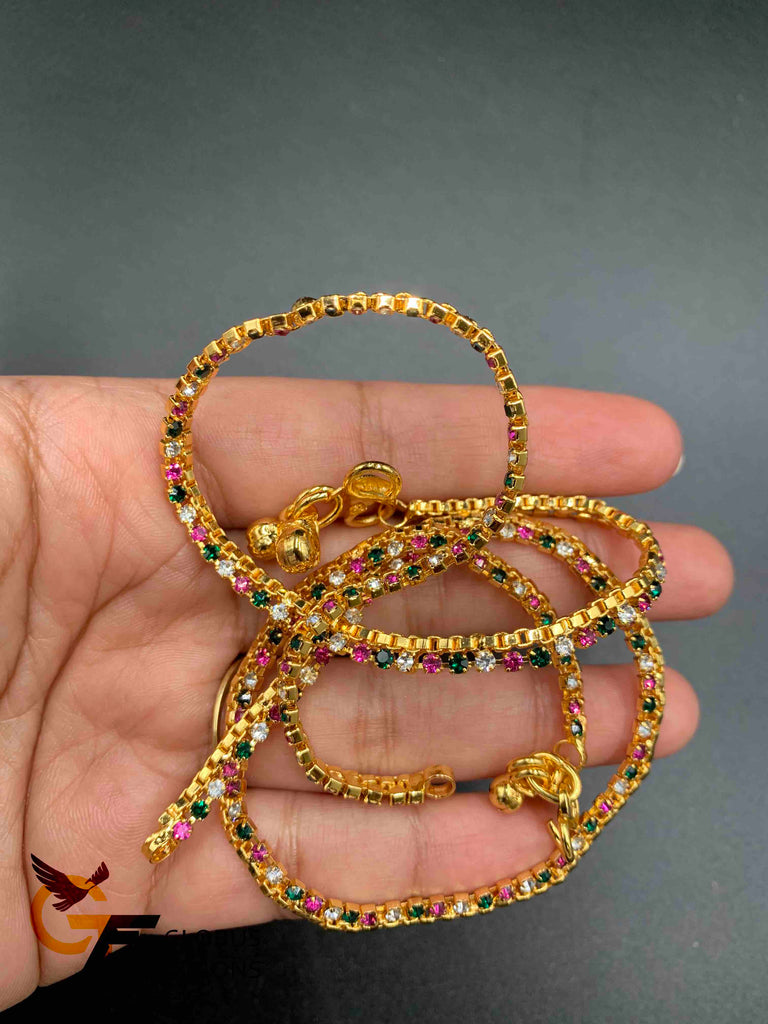 Multicolor Stones gold anklets