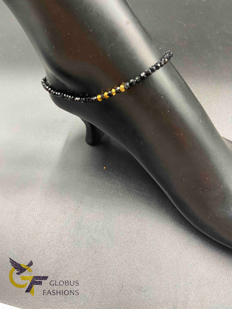 Black Diamond beads with gold crystals single anklet
