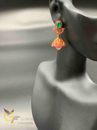Ruby stones with emerald stones jumka earrings