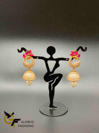 Cz stones and ruby stones peacock earrings