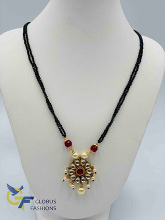 Black diamond beads chain with kundan stones pendant
