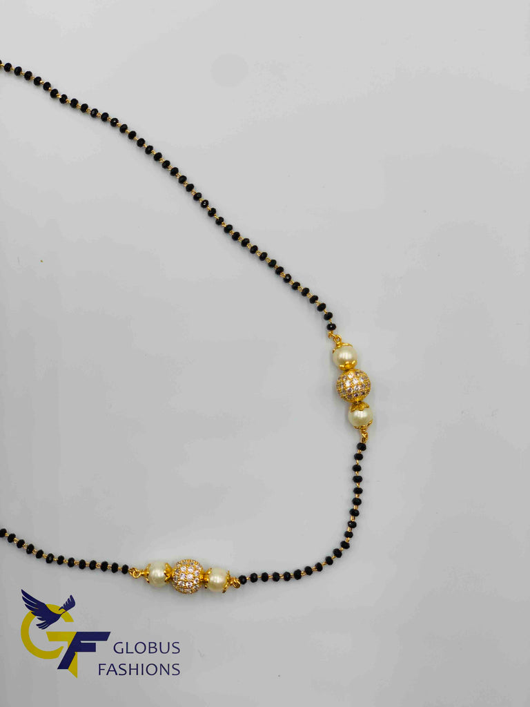 Single line black diamond beads chain with cz stones balls and pearls