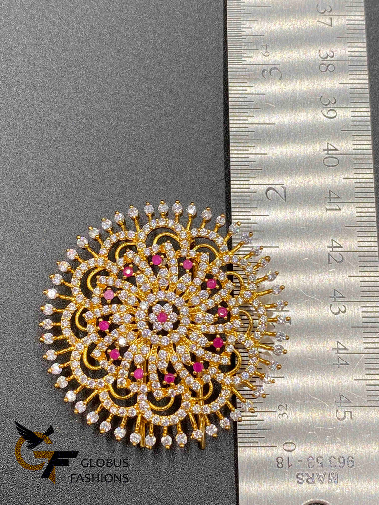 Beautiful CZ stones and rubies round shape big size hair clip