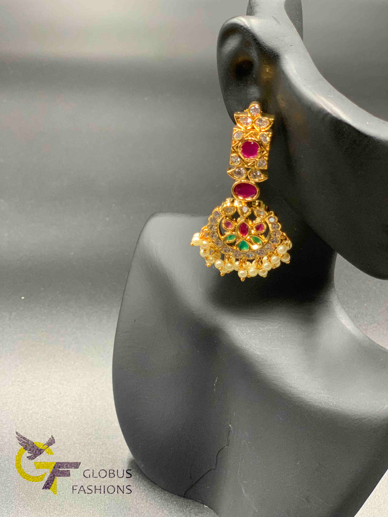 Traditional look multicolor stones with pearls necklace set