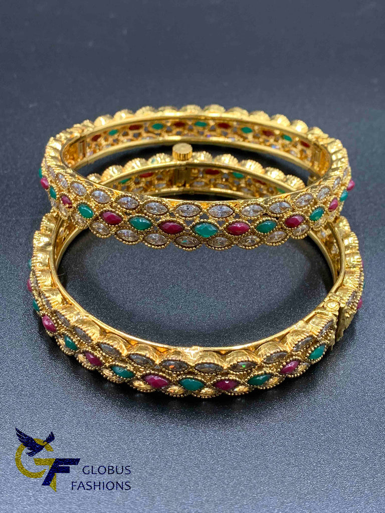 Traditional look kundan stones with multicolor stones kada bangles