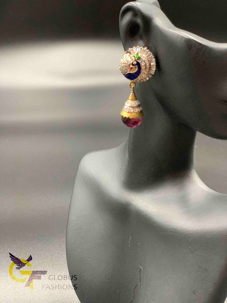 Peacock design different colors German silver earrings