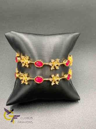 Diamond design Ruby & Emerald Stones with cz Stones set of two bangles