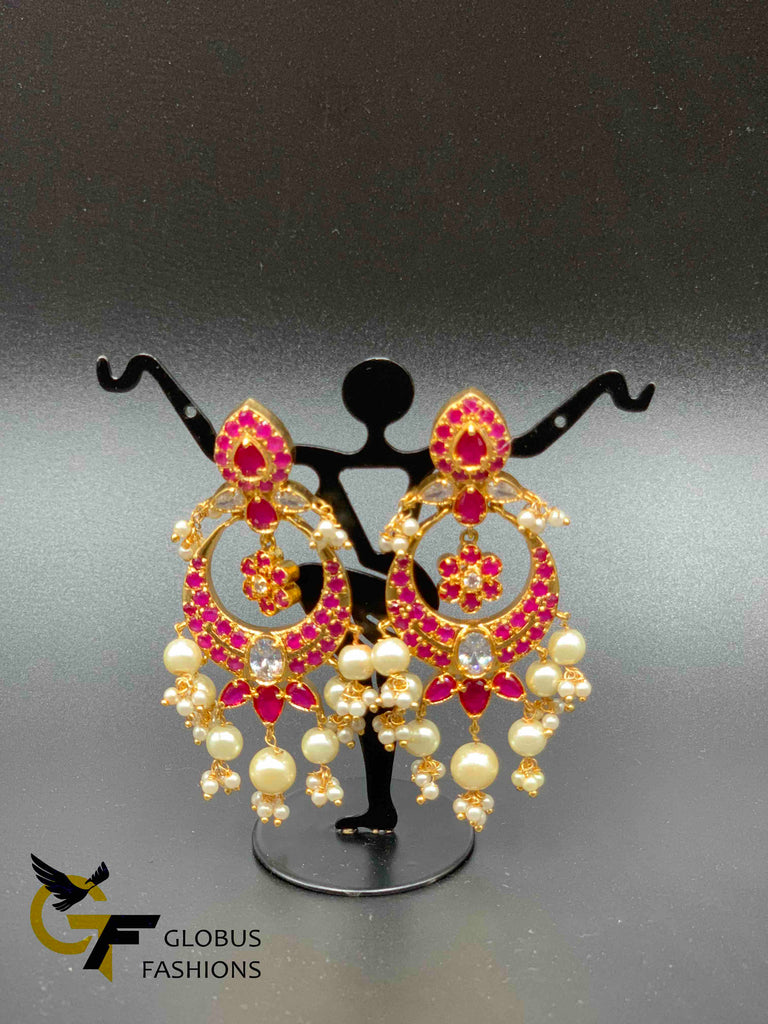 Elegant and traditional look ruby stones chandbali earrings